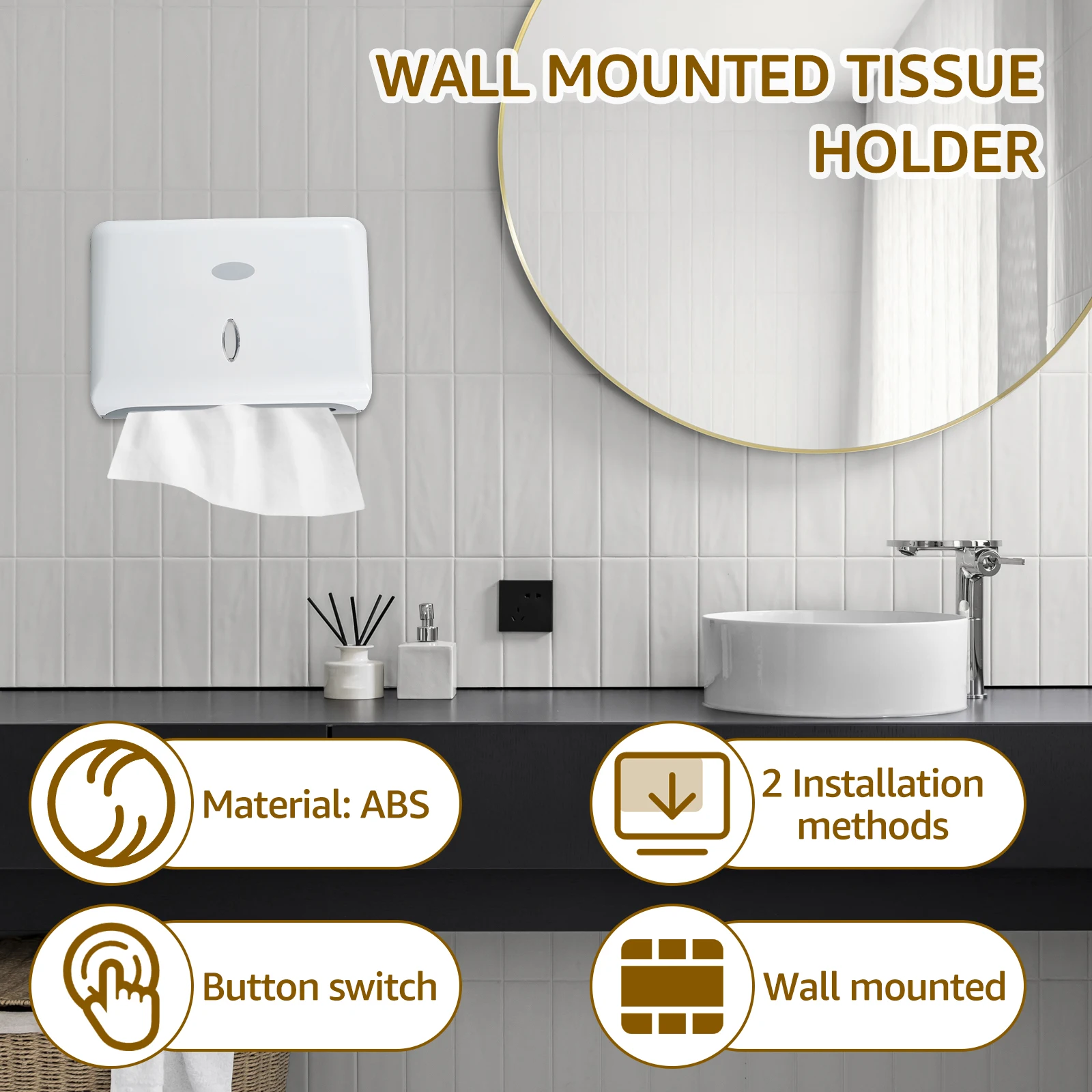 Wall-Mount Paper Towel Dispenser Punch Free Toilet Tissue Dispensers For Bathroom Restroom Kitchen Office Paper Towel Holder