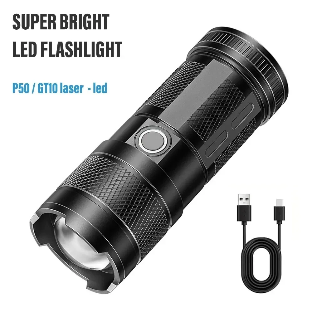 Super Bright Mini LED Flashlight With Tail Light USB Rechargeable Waterproof Zoom Flashlight Outdoors Camping Fishing Light