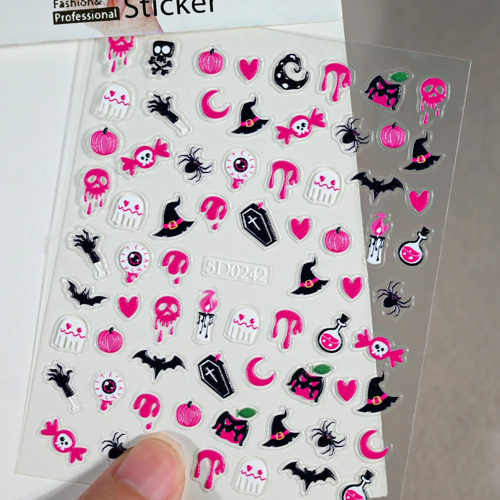 1pcs 5D ฮาโลวีนสติกเกอร์เล็บอะนิเมะการ์ตูนนูน Ghost ปีศาจ,ฟักทอง,ค้างคาว,Skull, Spider Decals ฮาโลวีนเล็บสติกเกอร์