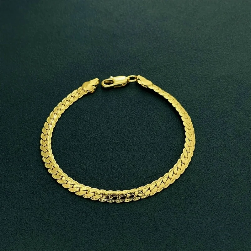 Браслет из стерлингового серебра 925 пробы с позолотой 18K, 5 мм, с тиснением — модный аксессуар для мужчин и женщин, очаровательный, идеальный подарок на свадьбу и украшение.