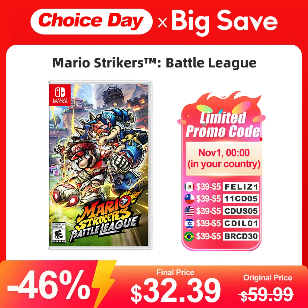 Mario Strikers Battle League Nintendo Switch Game Physical Card Deals 100% Official Original for Switch OLED Lite