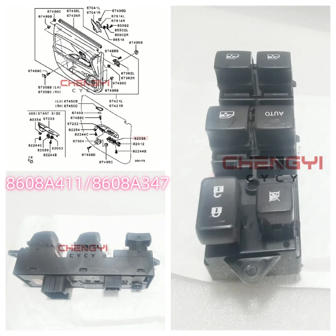 Power Window Control Switch Car Window Lifter Switch Button Driver Side For Outlander GF7W GF8W 2013 - 2018 8608A347 8608A411