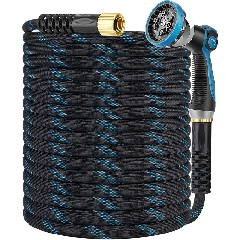 

100FT Garden Hose, Non-Expandable Flexible Water Hose with 10-Pattern Spray Nozzle, Lightweight Hose Pipe, Kink-Resistant