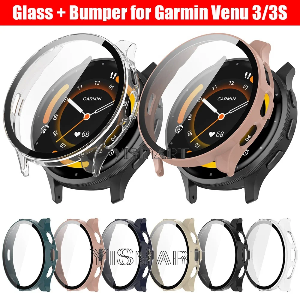 PC Case+Tempered Glass for Garmin Venu 3 3S Full Coverage Screen Protector Bumper for Venu 3s Case Accessorie