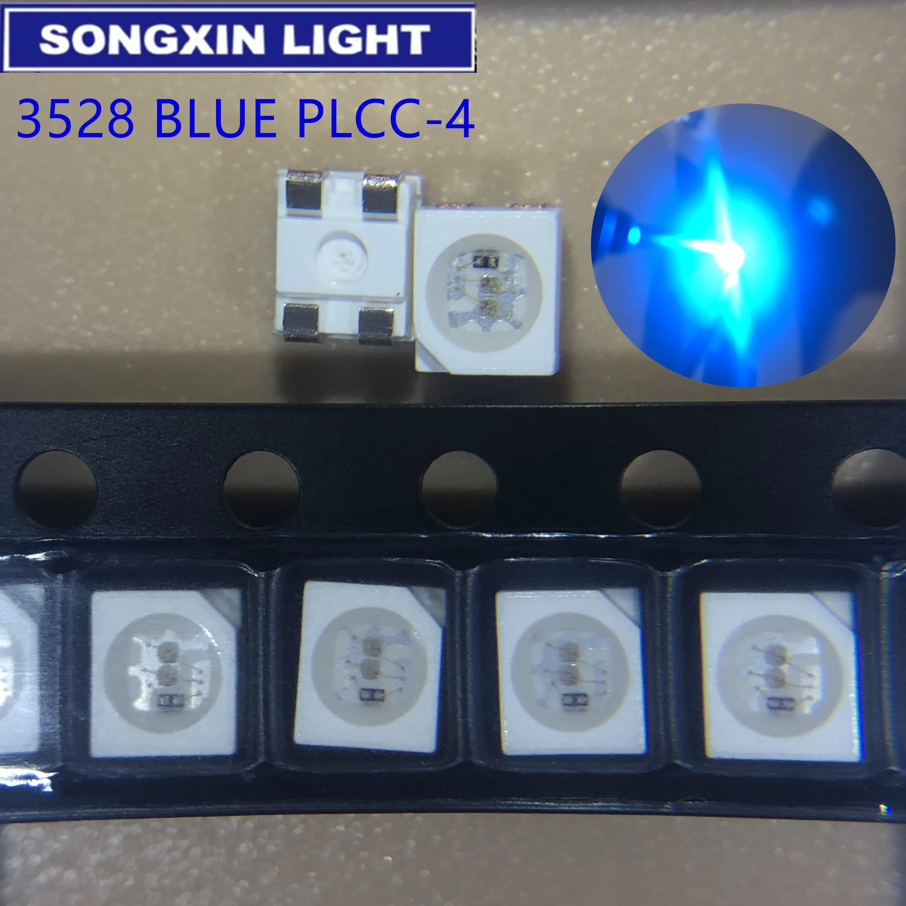 100PCS 3528 blue 4-legs blue super bright LED lamp beads PLCC-4 1210 3528 SMD LED Blue 4 Feet 4-Pin 3.5*2.8*1.9mm PLCC4