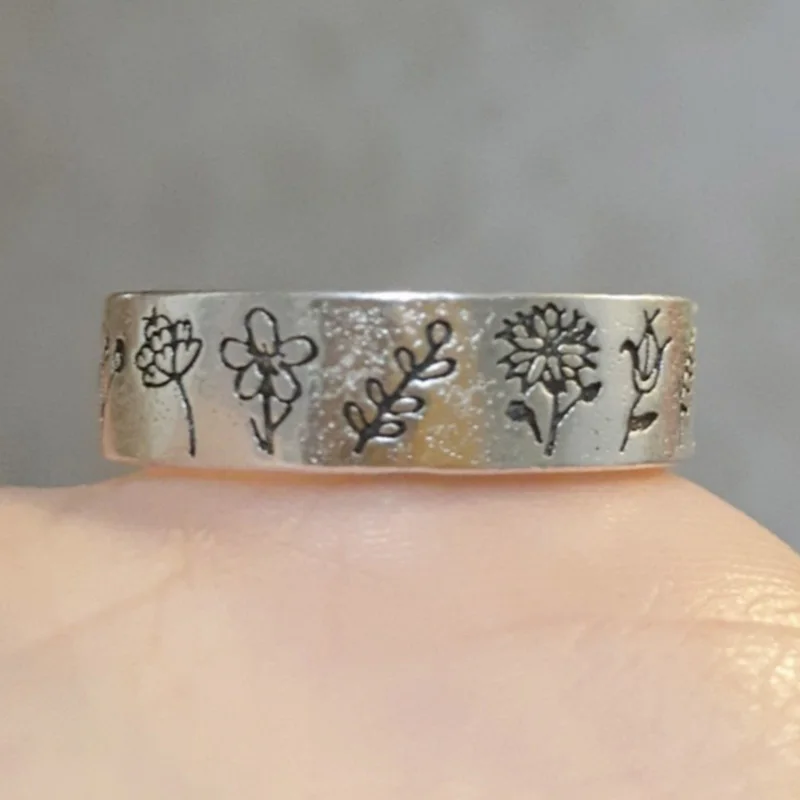 Vintage Flowers Rings For Women Simplicity Carved Dandelion Flower Ring Floral Daisy Handmade Ring For Girls Jewelry Gifts Decor