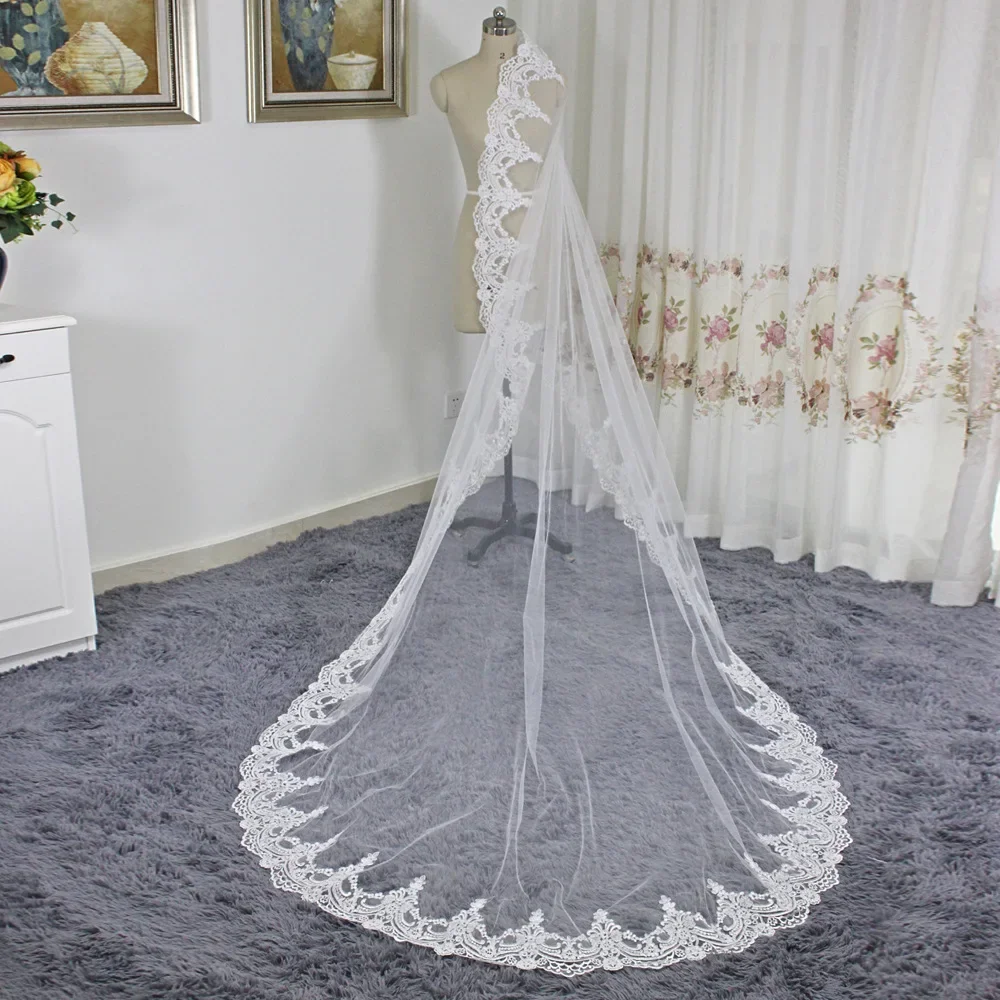 White Lace Veil 3 M Wedding Tiara Cathedral Bridal Veil