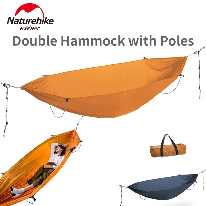 Naturehike Camping Hammock Ultralight 2 Person Double 70D Nylon Swing Anti-Rollover with 7075 Aluminum Alloy Pole Bear 200kg