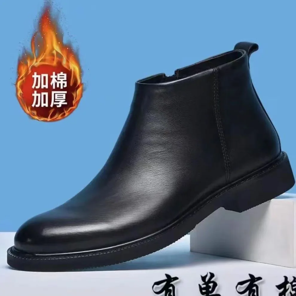 Sharp pointed Chelsea boots men's zipper leather British high top boots formal leather shoes men's shoes boots
