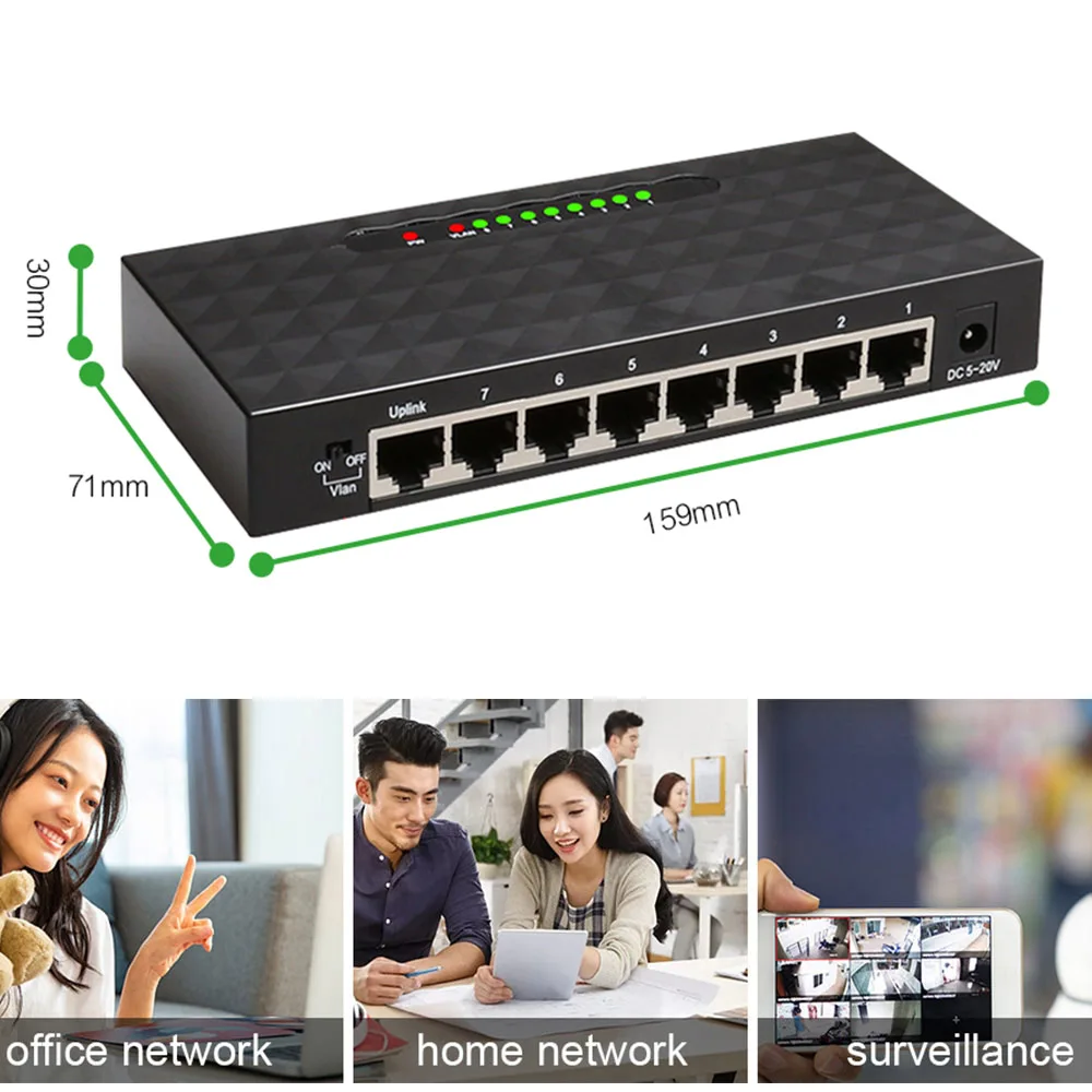 IENRON Gigabit Switch Ethernet 8 портов 1000 Мбит/с сетевой LAN Hub высокопроизводительный интеллектуальный коммутатор для ip-камеры/Wifi роутера