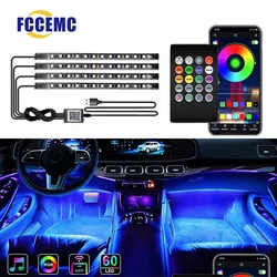 LED Car Interior Ambient Neon Foot Strip Light Kit Accessories App Music Control RGB Backlight Remote Auto Decorative Lamp