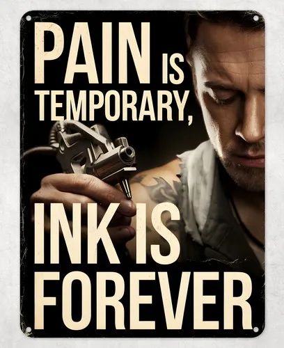 Pain Temporary Ink Forever Metal Poster Wall Tin Sign Man Cave Shed Home Plaque --Tin Sign