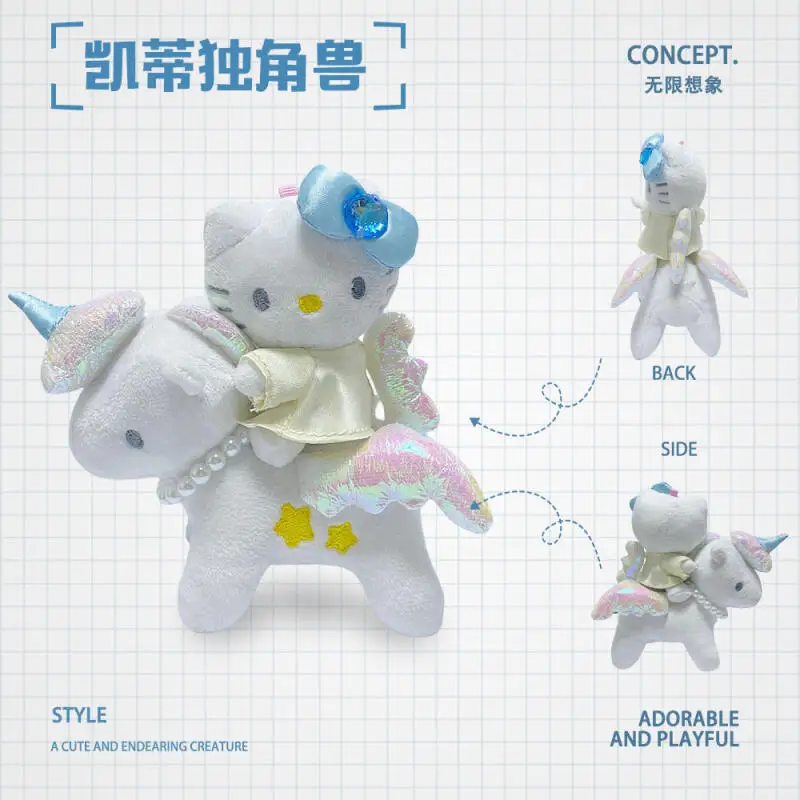 

Японская плюшевая кукла Sanrio с длинными ногами, черная, в образе ангела-единорога, с брелоком-сердечком Hello Kitty, подвеска для сумки, милый аксессуар