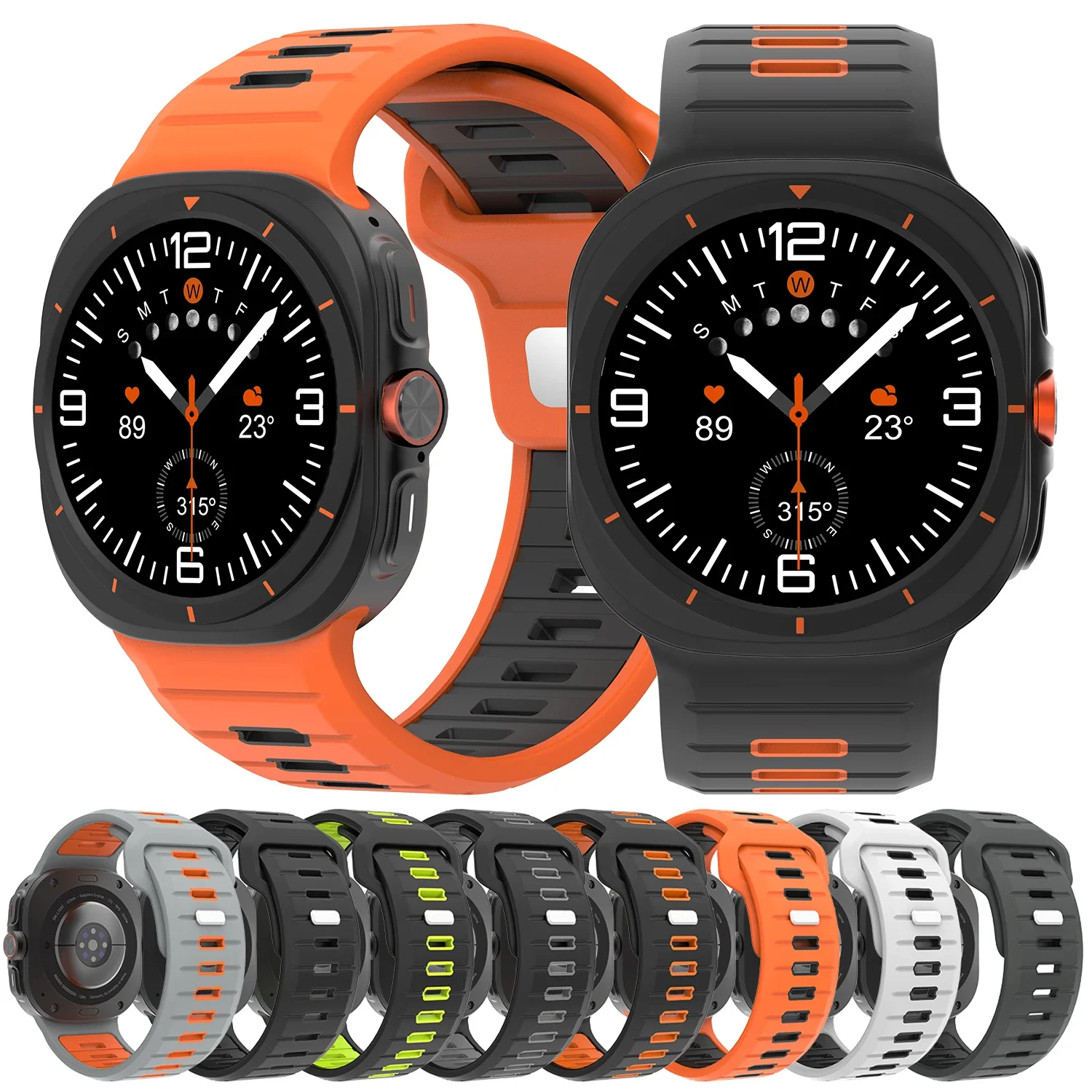 Sport-Silikonarmband für Samsung Galaxy Watch Ultra 47 mm, weiche Schleife, zweifarbiges Band für Samsung Galaxy 7 Ultra, keine Lücken