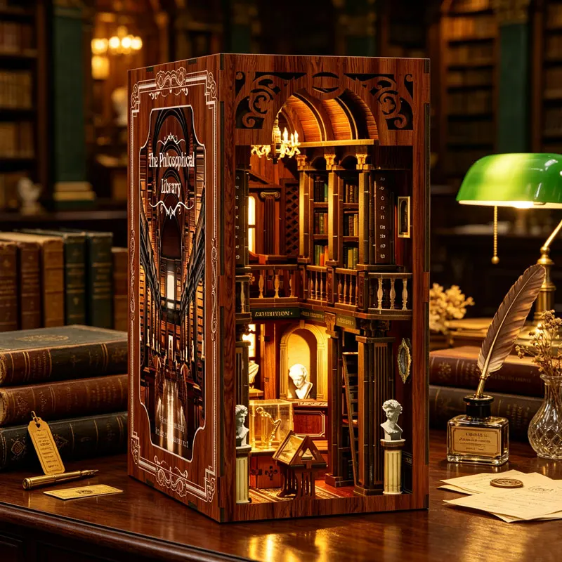 Wooden Mini Dollhouse DIY Book Nook Kit 3D Puzzle Assembly Bookend Toys Bookshelf Insert Decor With LED Light Xmas Birthday Gift