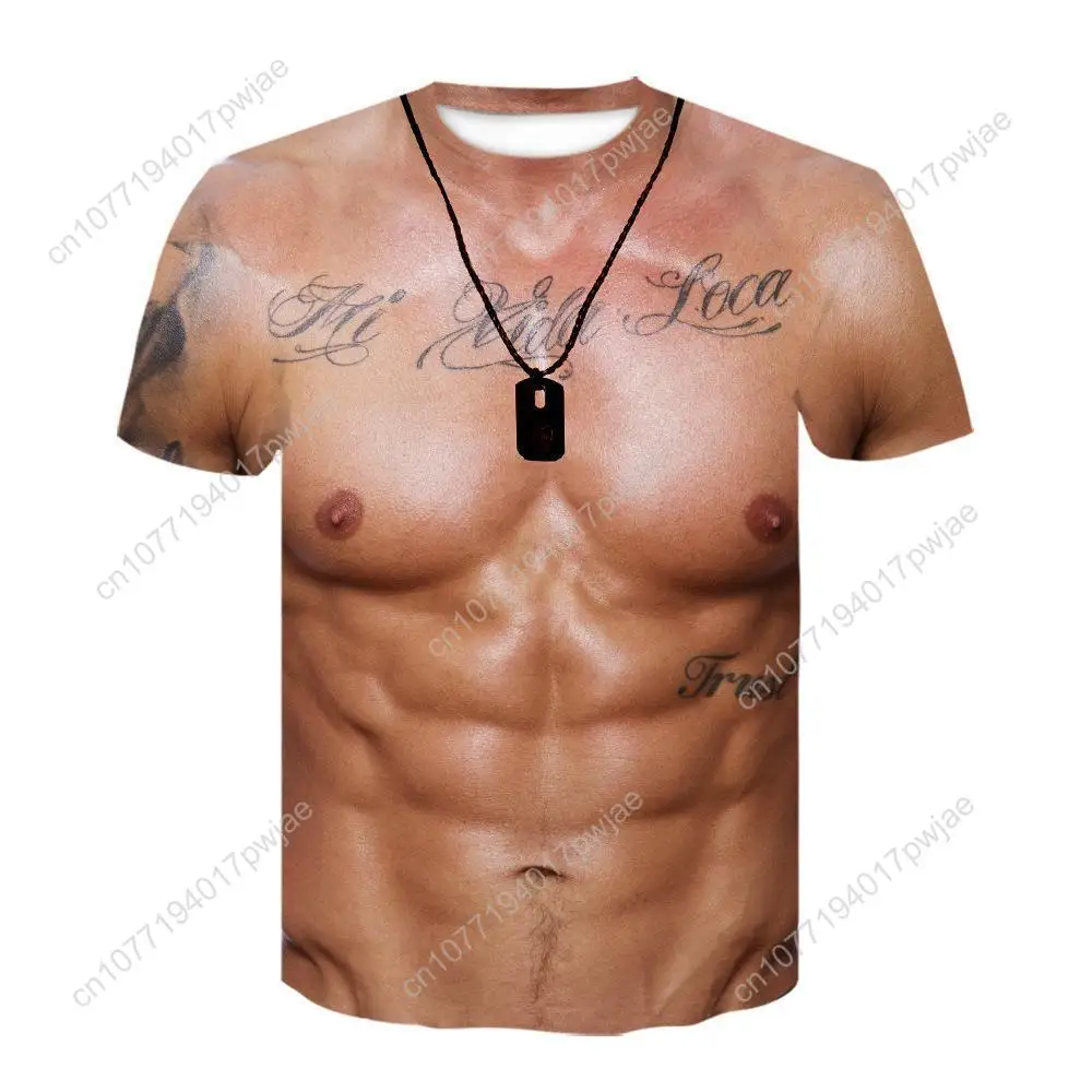 Nueva llegada de verano: Camiseta estilo tatuaje 3D — Camiseta de manga corta para hombre con estampado de músculos realistas