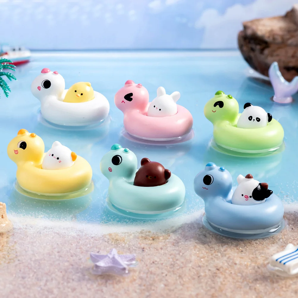 

6Pcs Miniature Animal Resin Sculptures Cute Swim Ring Figurines for Fairy Garden Micro Landscape Accessories Small Garden Decor