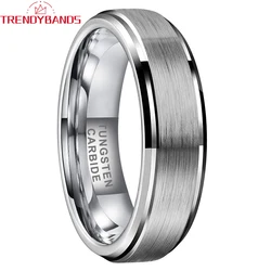 6mm 8mm Classic Jewelry Tungsten Carbide Engagement Rings For Men Women Wedding Band Stepped Edges Brushed Finish Comfort Fit