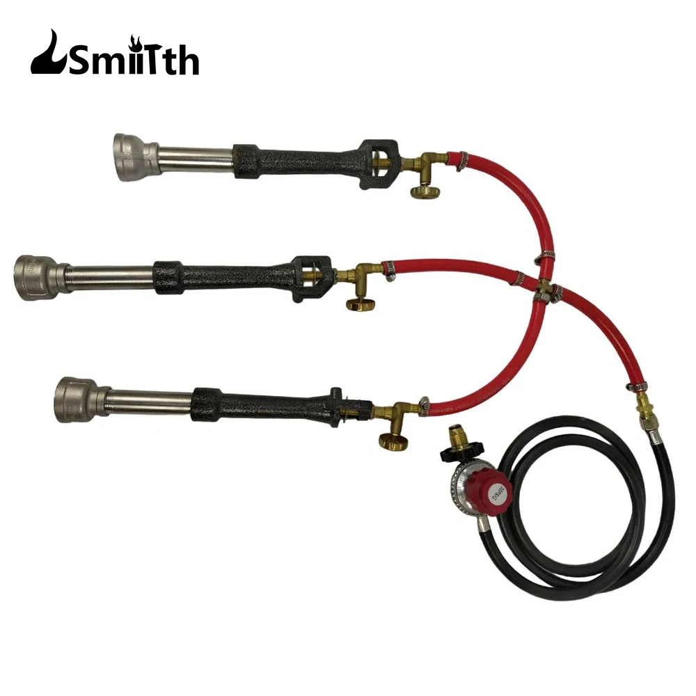 LSMIITTH Triple Propane Gas Forge Burner With High Pressure Regulator Blacksmith Knife Making Metal Melting Furnace Air Choke