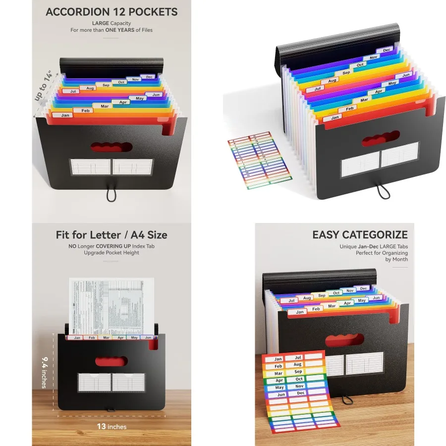 

ABC life 12-карманный органайзер для файлов-гармошки, расширяющиеся папки для файлов, портативная коробка для хранения файлов формата А4 для ежемесячных квитанций счетов