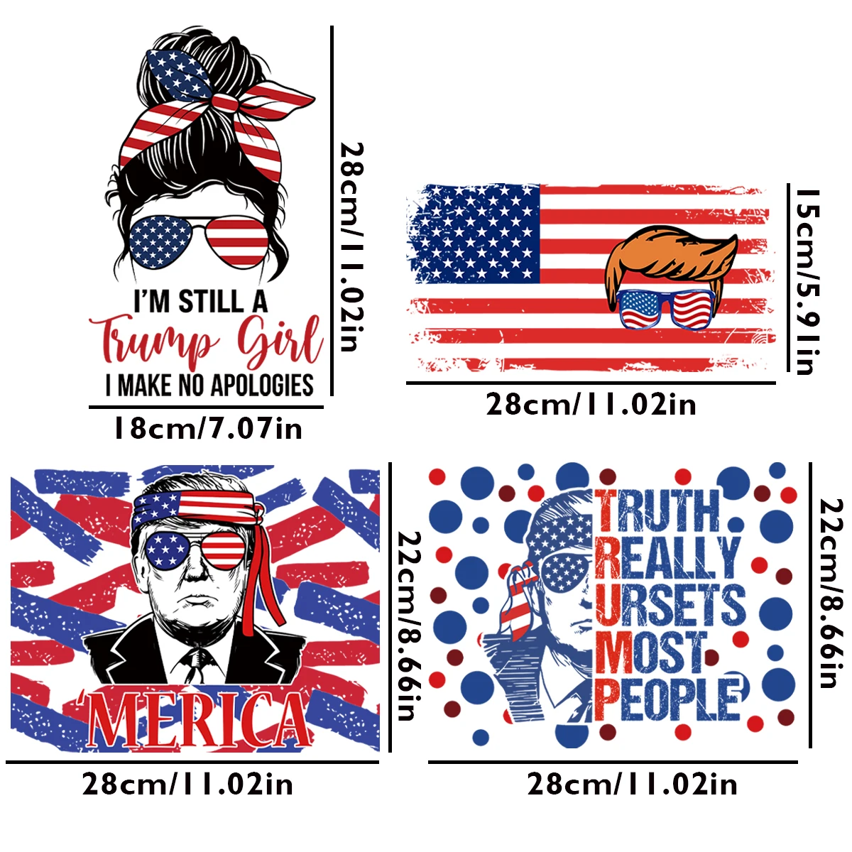 4Pcs Trump Pattern DTF Thermo Sticker,Truth Really Ursets Most People,Words Designs Thermo Stickers,for Clothing,Pillow