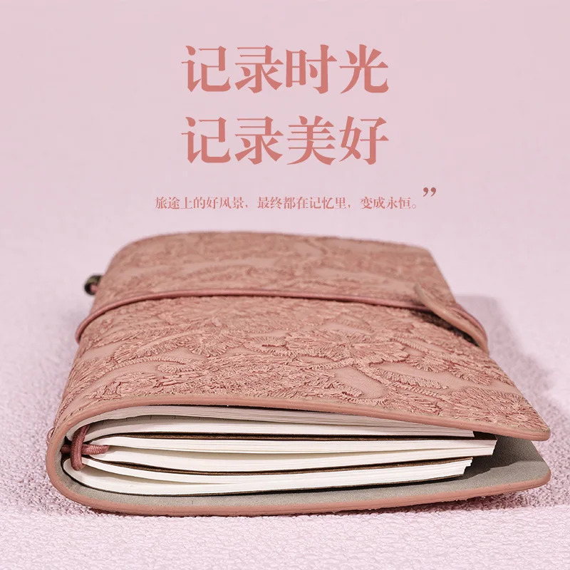 96 Sheets Vintage Embossed Lace Strap Notebook A6 Morandi Portable Journal Travel Book Diary Stationery School Supplies
