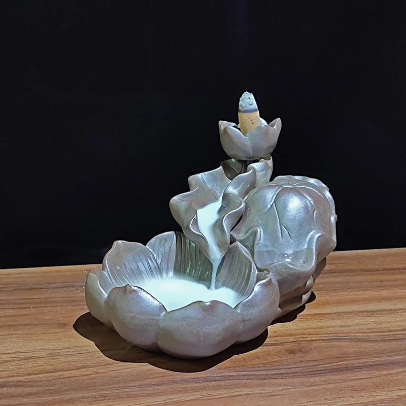 FY 2024 Lotus Backflow Incense Burner Ceramic Creative Peas Sandalwood OUDH Incense Holder for Home Decor Ornaments