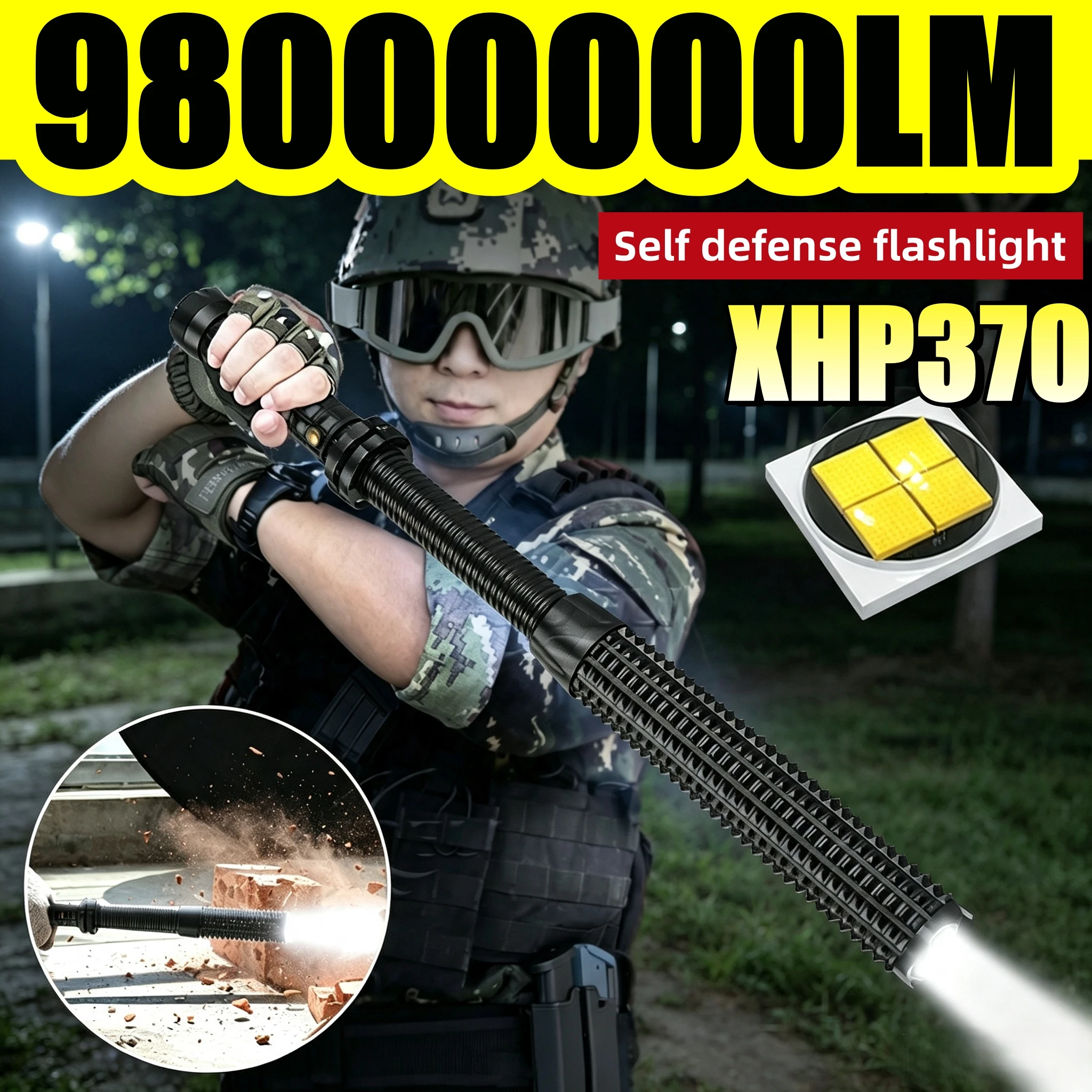 98000000LM Baseball Flashlight Self‑defense Flashlight Rechargeable Torch Zoomable Waterproof Tactical Flashlight for Emergency