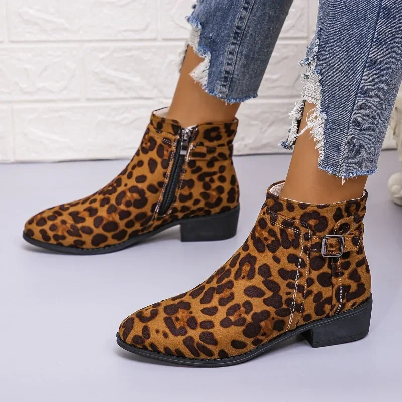 2024 Hot Sale Shoes for Women Side Zip Women\'s Boots Winter Round Toe Suede Solid Short Barrel Low Heels Large Size Naked Boots