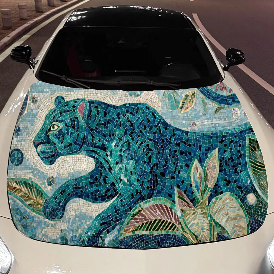 

Unique Mosaic Panther Car Hood Stickers - Self-Adhesive, Waterproof and Durable Vinyl Wrap, Decorate And Protect Your Car, Fit F