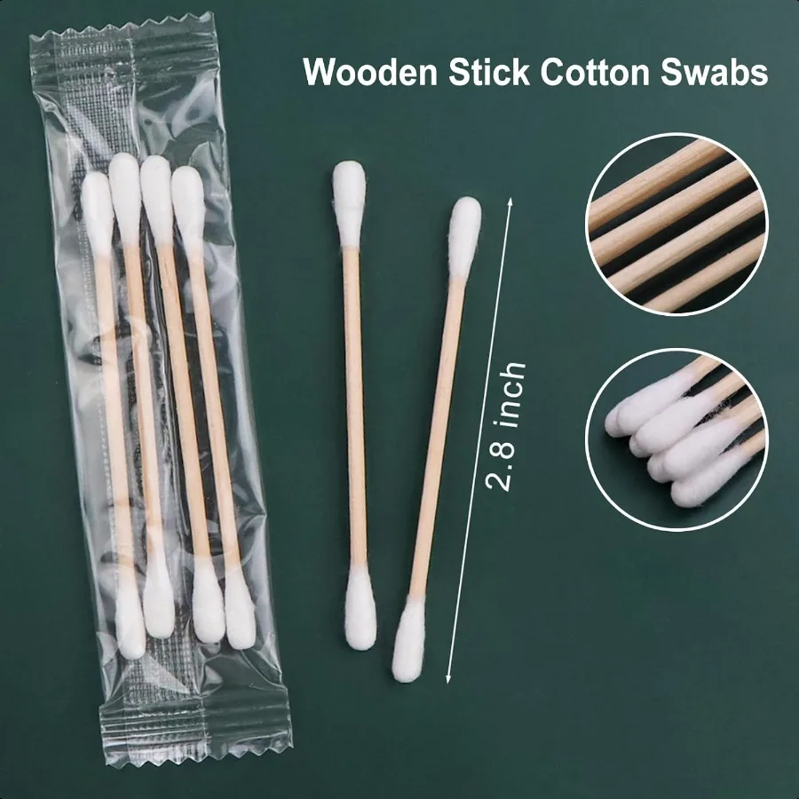 200 Pack Cotton Swabs Individually Wrapped Cotton Swab Individually Wrapped Double Tipped Wooden Sticks for Ear Makeup 4pcs per