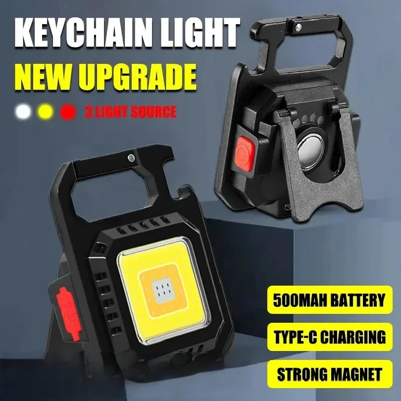 Mini LED Keychain Flashlight Multifunctional Portable Pocket COB Camping Light USB Charging Work Lights Fishing Lanterna