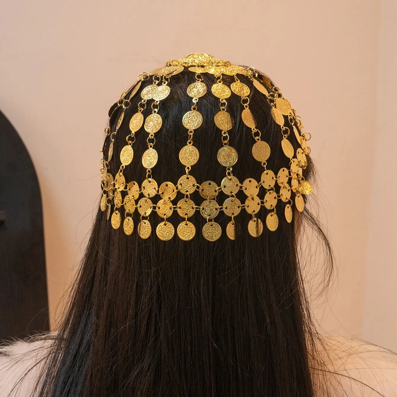 Gold Plated Turkish Kurdish Women's Headwear Arab Totem Ear Jewelry for Wedding Festival Unique Women's Head Pieces