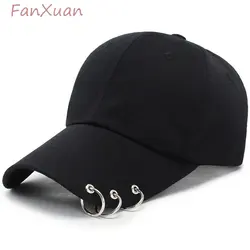 Y2K Black White Baseball Cap for Women Men Kpop Hip hop Metal Ring Hoop Hats for Boy Girl Adjustable Teens Men's Caps