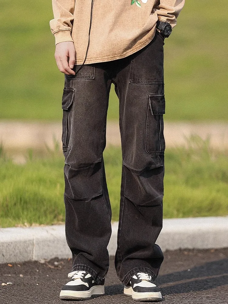 WASSUP EDZEL ملابس العمل الأمريكية الرجعية الجينز فضفاضة مستقيم الساق الرجال السراويل Sli بناطيل طويلة غير رسمية لخريف #3