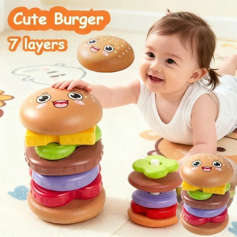 Bebê hambúrguer empilhamento brinquedo educação precoce do bebê quebra-cabeça comida brinquedo exercício dedo forma cognição pai criança interação