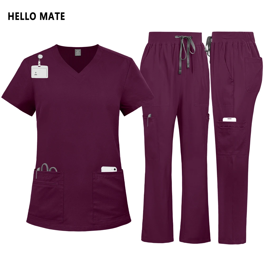Uniforme quirúrgico para mujer, conjunto exfoliante de enfermería, pantalones superiores con múltiples bolsillos, uniforme médico clínico, salón de belleza, Spa, ropa de trabajo, traje de Hospital