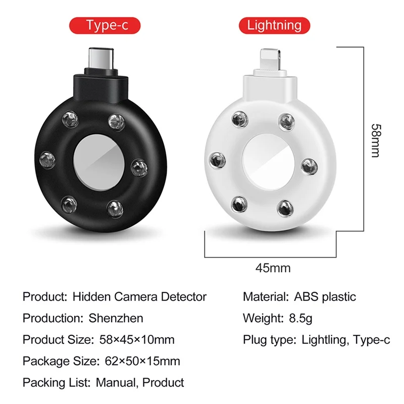 USB-C Anti candid เครื่องตรวจจับกล้องสำหรับเดินทางกลางแจ้งโรงแรมเช่า Anti-Theft กล้อง LED IR ALARM เครื่องตรวจจับกล้องซ่อน