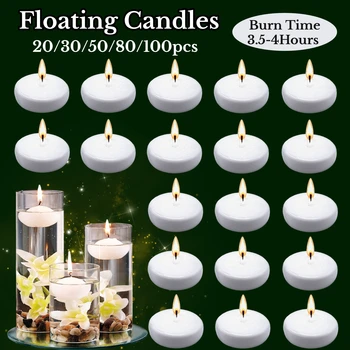 Velas flotantes para centros de mesa, decoraciones flotantes para piscina para boda, discos de cera sin perfumados de 1,7 pulgadas y 4 horas de tiempo de combustión, 20-100 Uds.