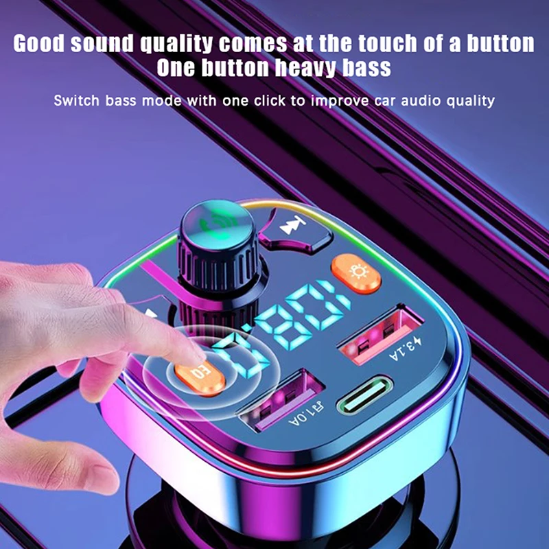 

12-24V USB Car Charger Quick Charge Bluetooth FM Transmitter USB Type-C 3A PD 18W Auto Fast Charging Supporting Bluetooth/U-Disk