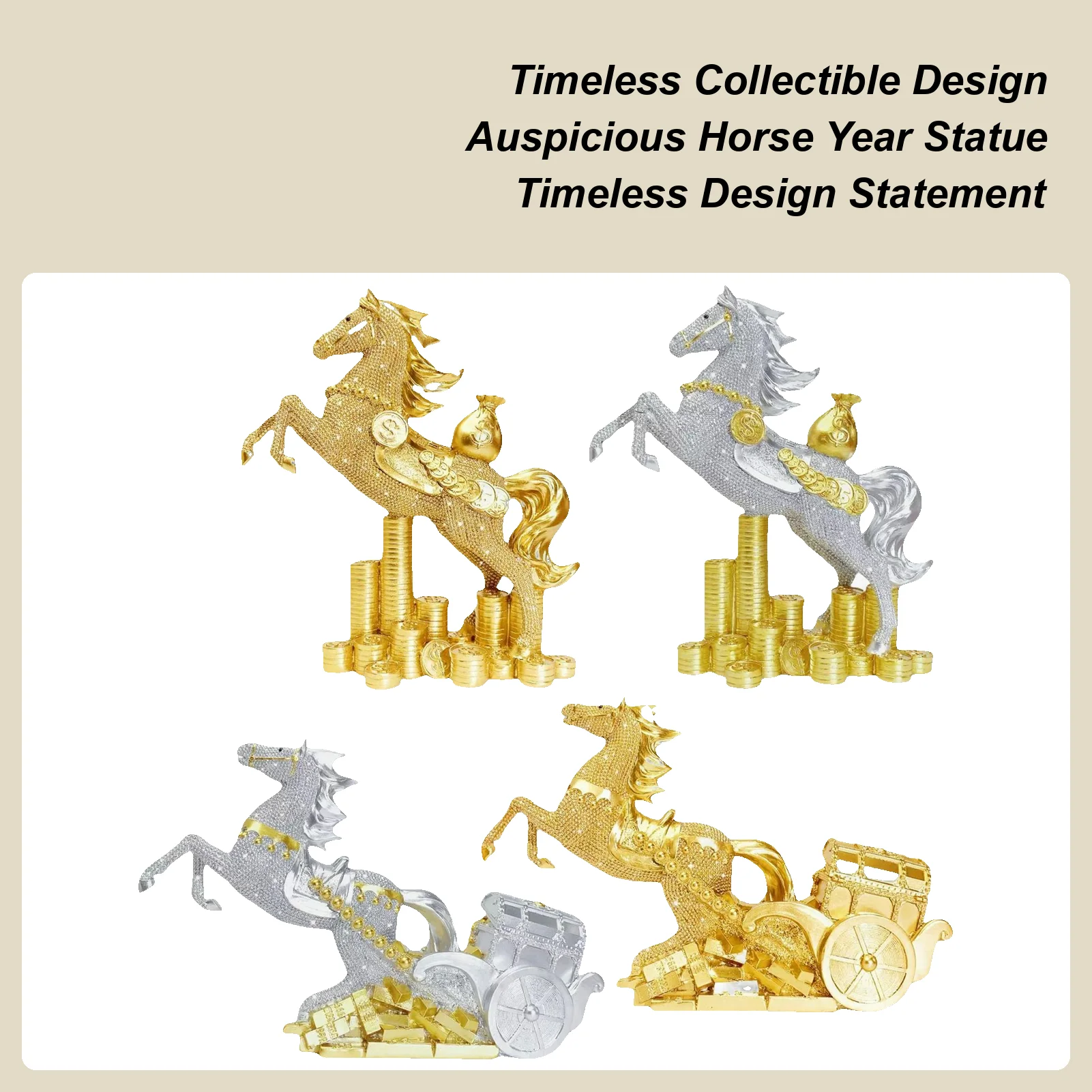 2026 Horse Year Statue Decoration Ornaments Traditional Keepsake Resin Horse Desk Statue Fortune Gold Coin Horse Crafts Ornament