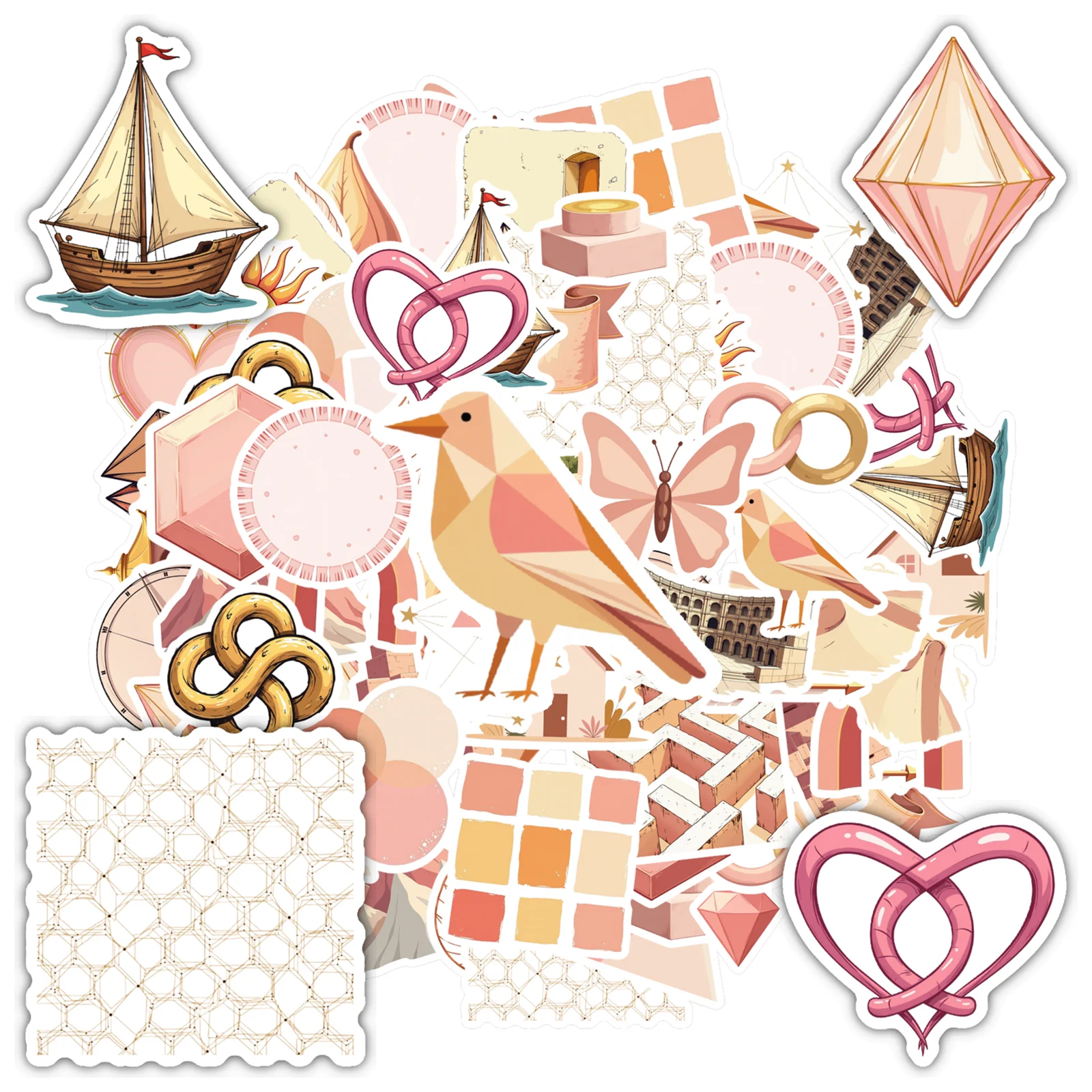 Pastel Love Decals Elegant Geometric Shapes School Supplies DIY Stickers For Laptop Phone Suitcase