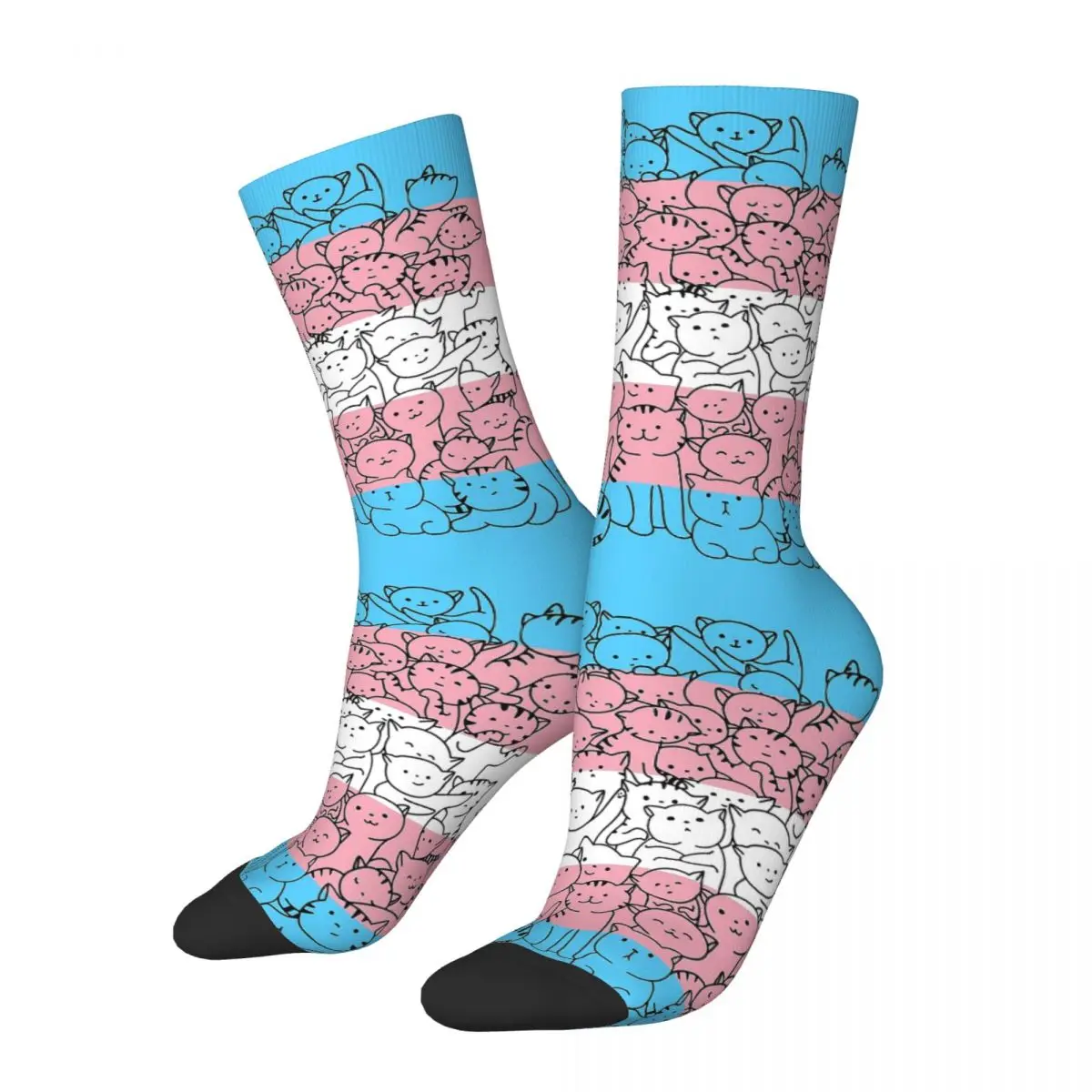 Crazy compression Sock for Men Trans Transgender Cat Pride Flag Suspicious Kitties Seamless Pattern Boys Crew Sock Casual