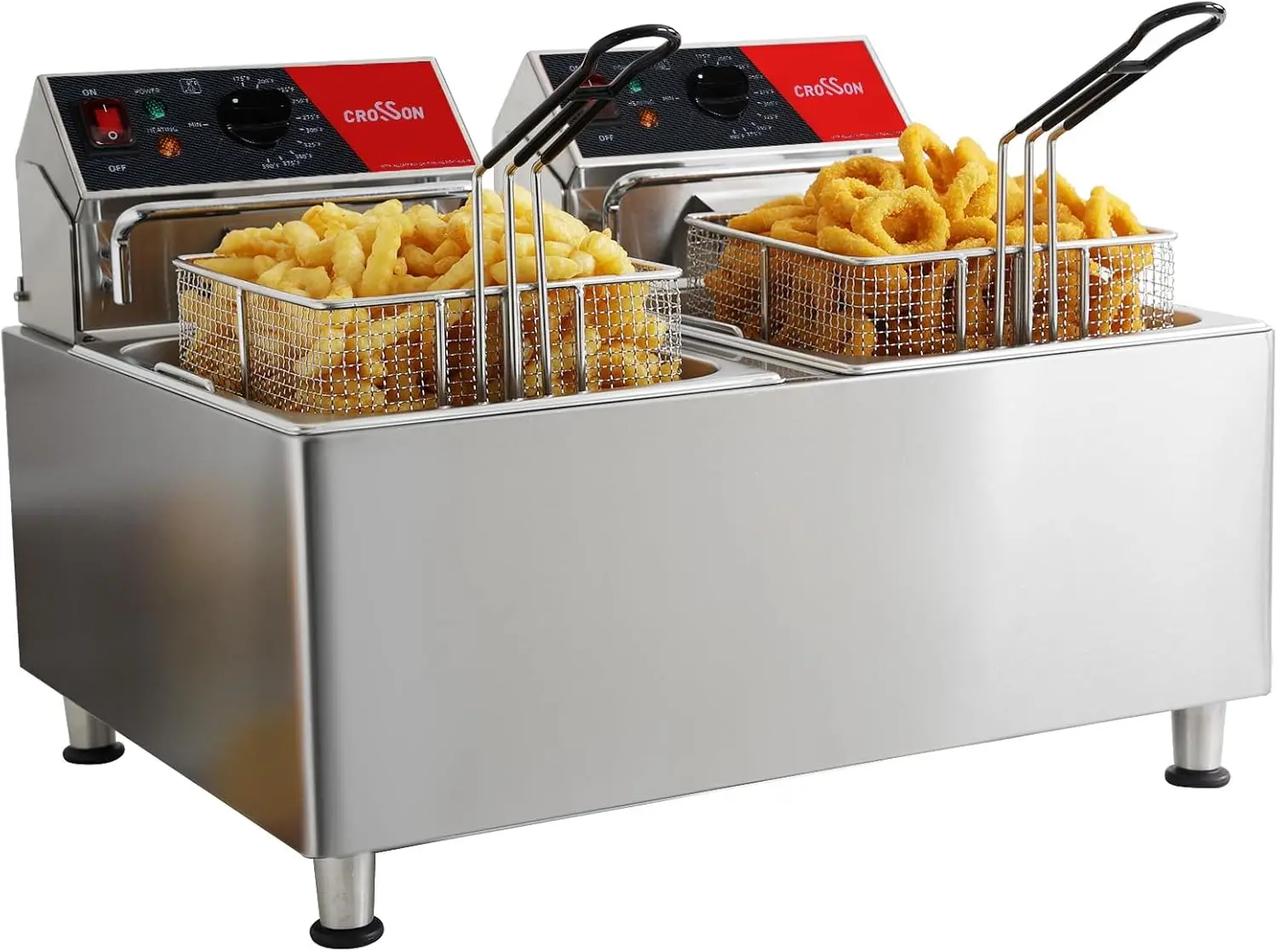 CROSSON ETL Listed 30Lbs Dual Tank Electric Commercial Deep Fryer with Solid Basket,Lid and Height Adjustable Legs for Restaur