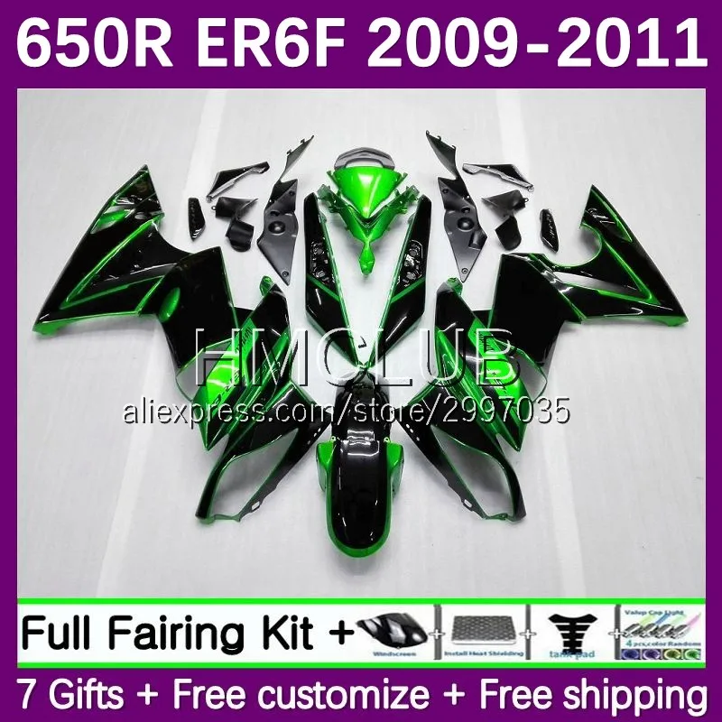 Body Kit For KAWASAKI NINJA 650R 650 R ER 6F 6 F 09-11 65No.0 ER-6F ER6F 2009 2010 2011 ER6 F 09 10 11 OEM Fairing Green Black