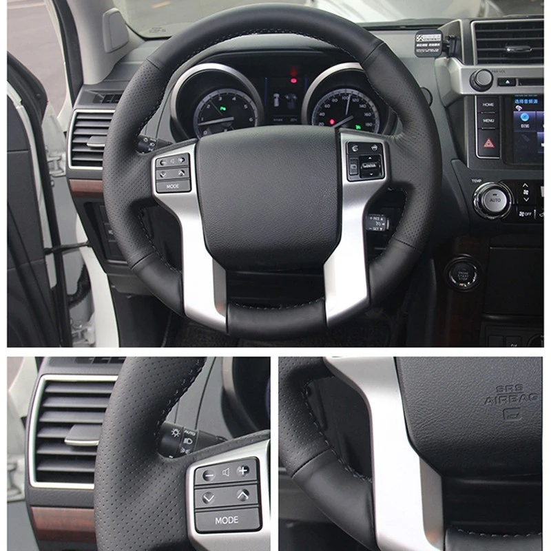 GNUPME DIY Artificial Leather Black Car Steering Wheel Cover for Toyota Land Cruiser Prado 2010-2014 Tundra Tacoma 4Runner