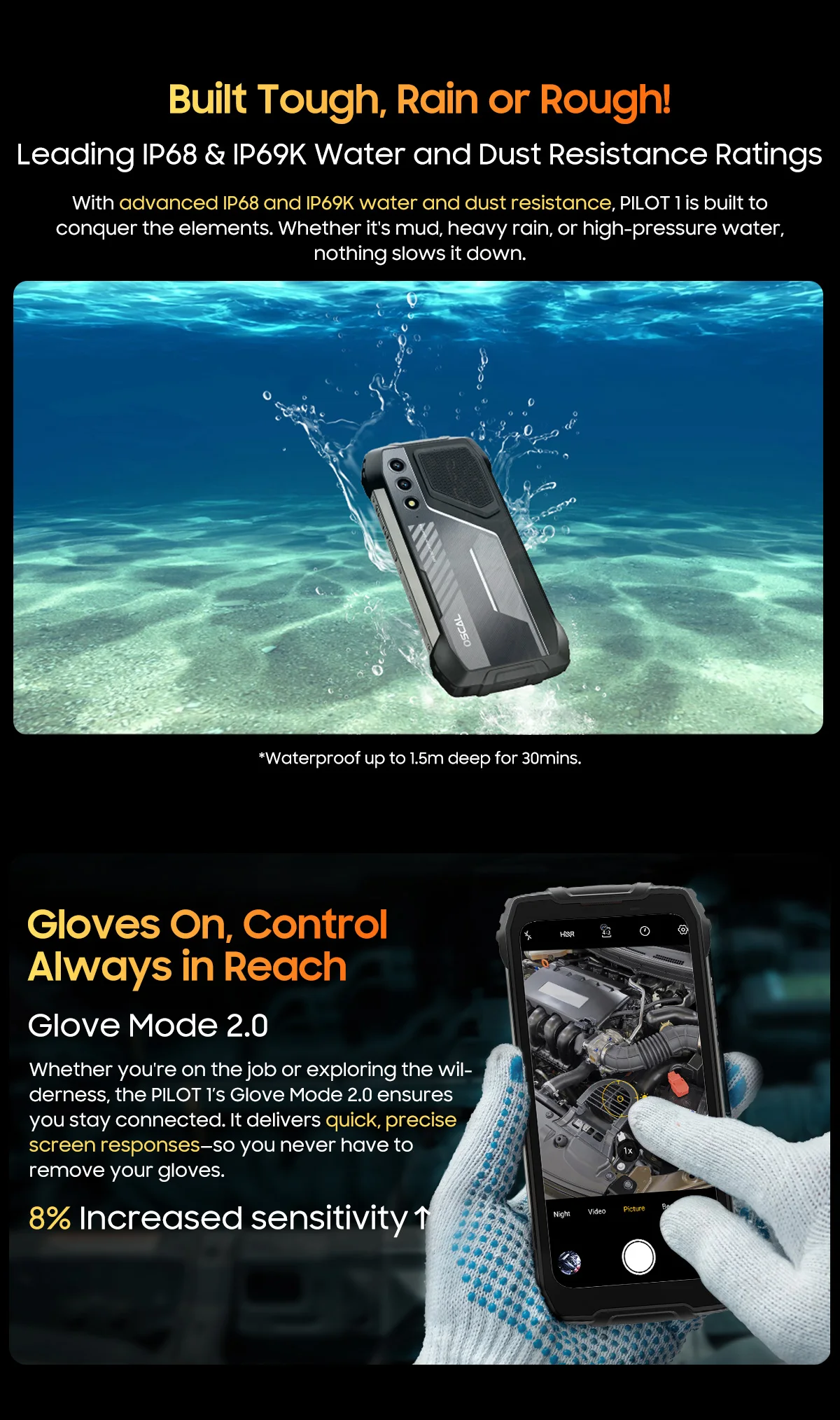 Blackview Oscal PILOT 1 Rugged phone 6.67-inch HD+ 90Hz Display 15000mAh 5W BOX Speaker NFC 6GB 256GB Helio G81 CPU Cellphone