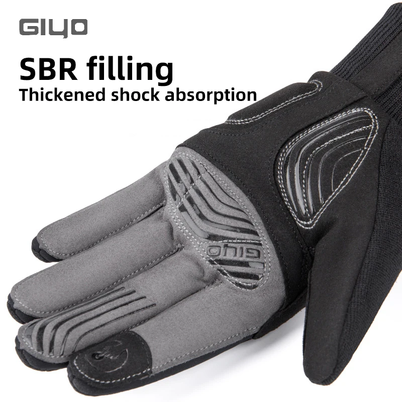 GIYO Cycling Winter Warm Full Finger Gloves Men Women Thermal Touch-screen SBR Filling Thicken Shockproof Bicycle Gloves Mittens