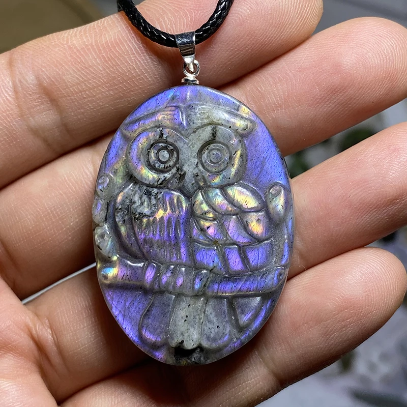 Crochet en argent 925 avec pendentif en forme de larme avec ULen cuir, pierre précieuse en cristal de labrumen, rose naturel, violet, flash, cadeau