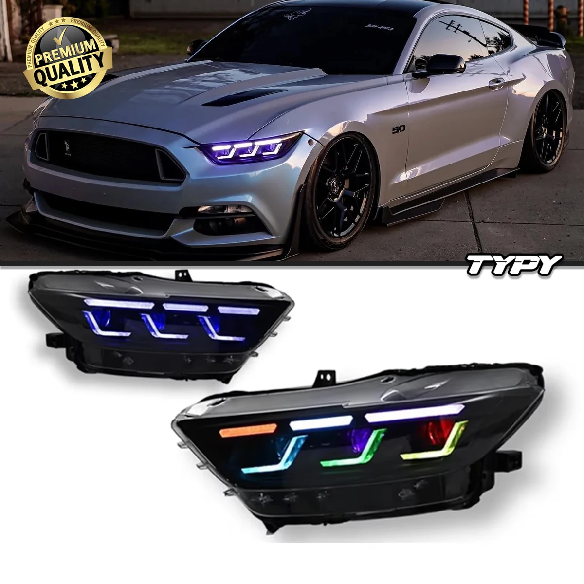 

TYPY Car Lights For Ford Mustang RGB 2015-2017 Headlight LED Projetor head Lamp Daytime Running Light Automotive Accessories